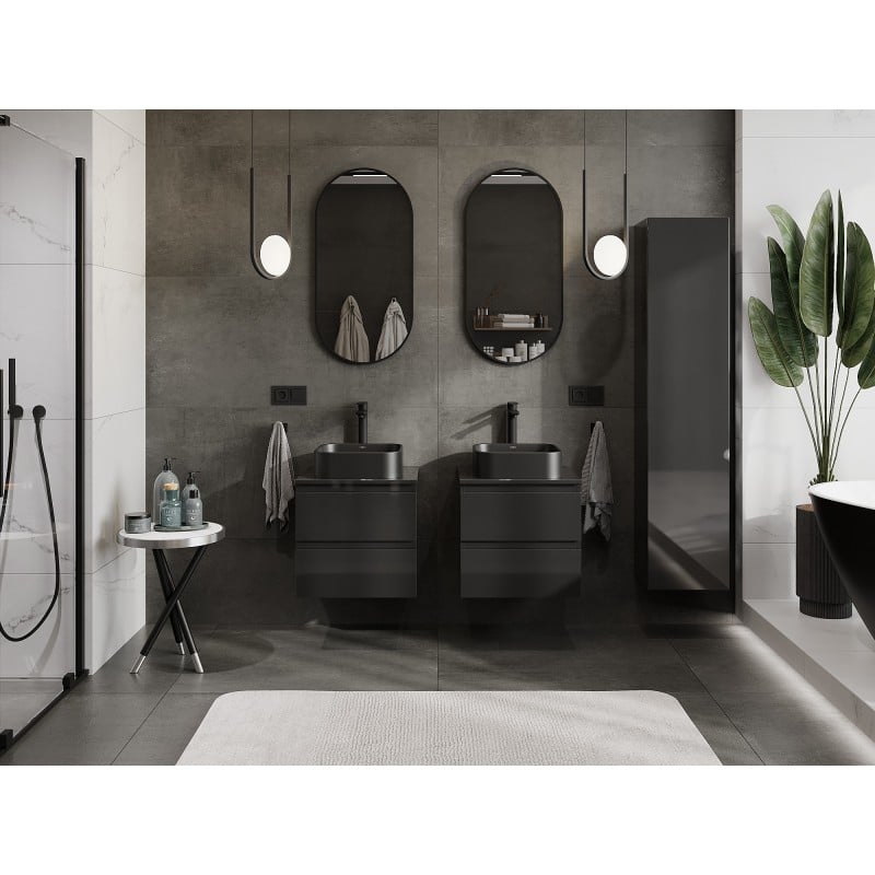Mexen Orio meuble de salle de bain sous lavabo 50 cm avec plateau, 2 tiroirs, noir brillant - 91A10-05047-2-BFFC70