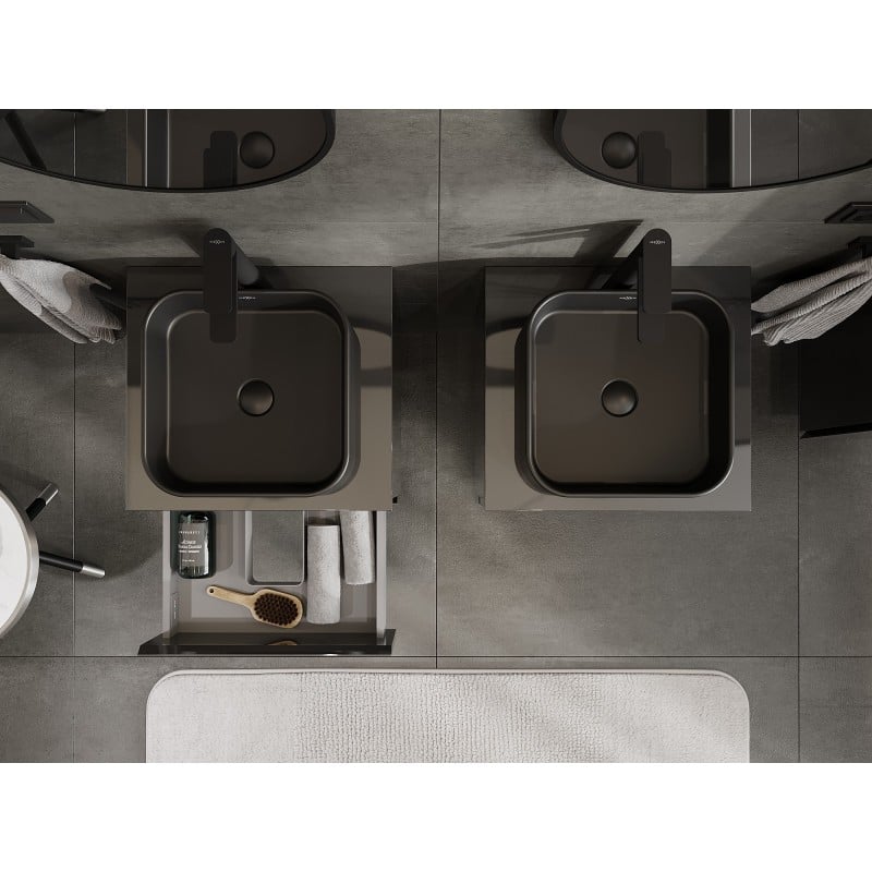Mexen Orio meuble de salle de bain sous lavabo 50 cm avec plateau, 2 tiroirs, noir brillant - 91A10-05047-2-BFFC70