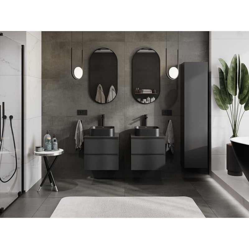 Mexen Orio armoire de salle de bains sous lavabo 50 cm avec plateau, 2 tiroirs, noir mat - 91A10-05047-2-BFFC71