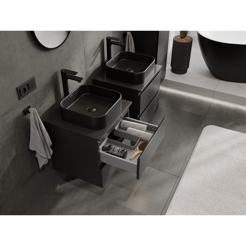 Mexen Orio armoire de salle de bains sous lavabo 50 cm avec plateau, 2 tiroirs, noir mat - 91A10-05047-2-BFFC71