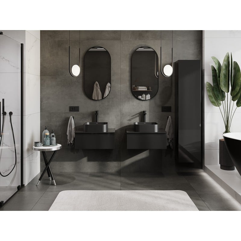 Mexen Orio meuble de salle de bain sous-lavabo 60 cm avec plateau, 1 tiroir, noir brillant - 91A10-06023-1-BFC70