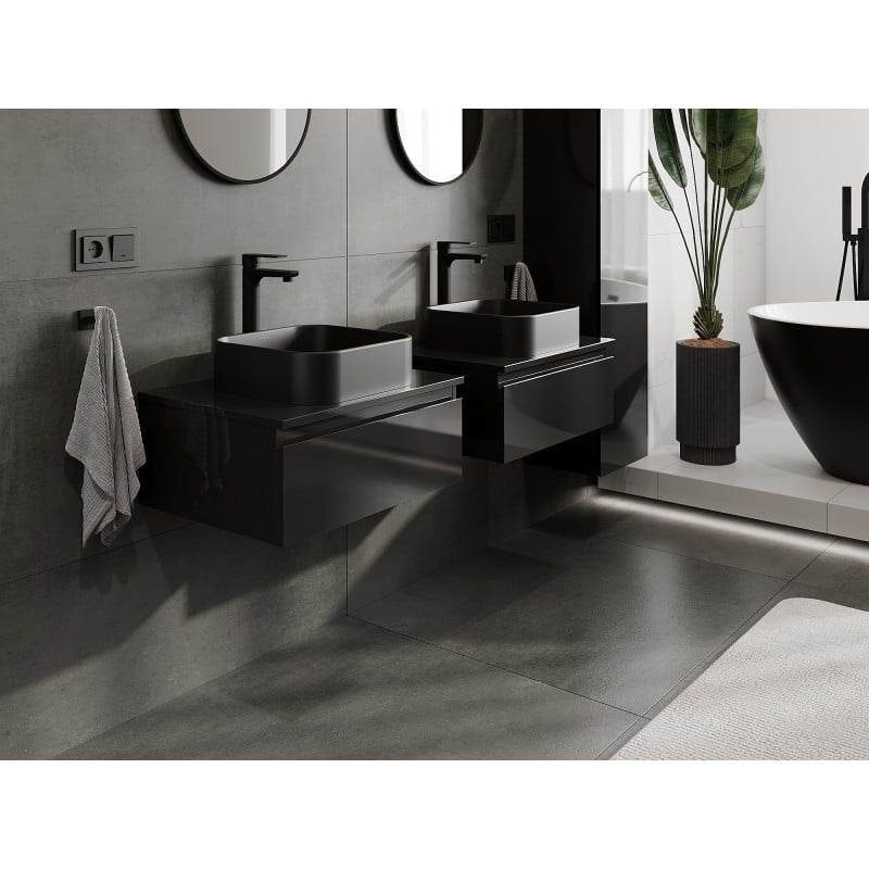 Mexen Orio meuble de salle de bain sous-lavabo 60 cm avec plateau, 1 tiroir, noir brillant - 91A10-06023-1-BFC70