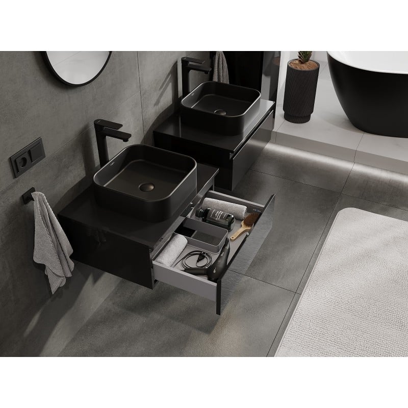 Mexen Orio meuble de salle de bain sous-lavabo 60 cm avec plateau, 1 tiroir, noir brillant - 91A10-06023-1-BFC70