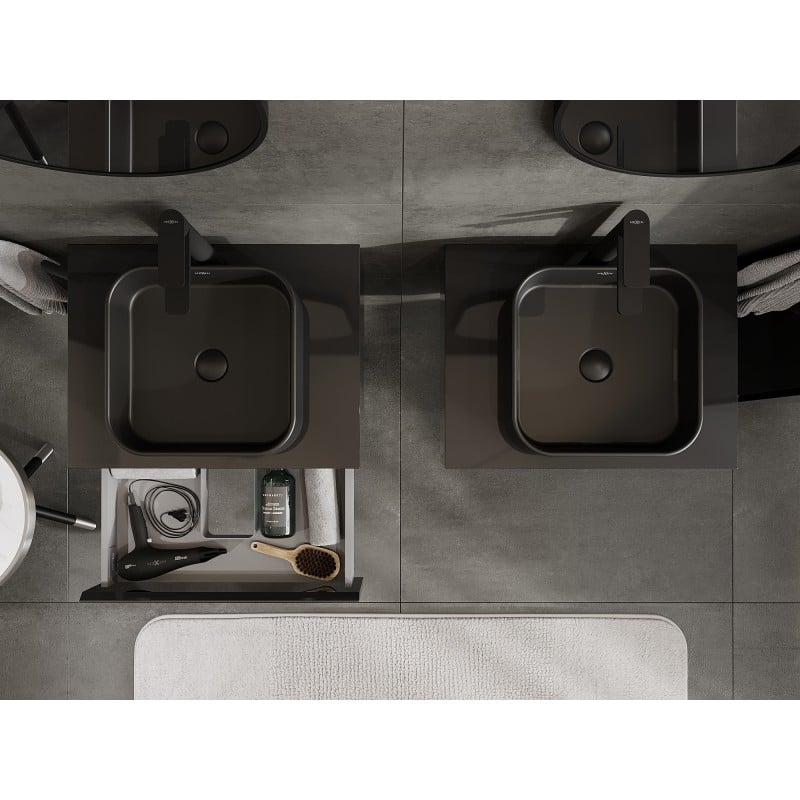 Mexen Orio meuble de salle de bain sous-lavabo 60 cm avec plateau, 1 tiroir, noir brillant - 91A10-06023-1-BFC70