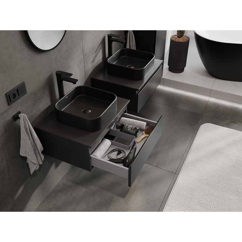 Mexen Orio meuble de salle de bain sous lavabo 60 cm avec plateau, 1 tiroir, noir mat - 91A10-06023-1-BFC71