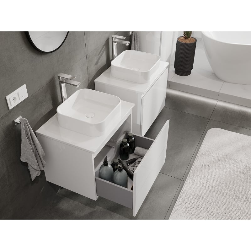 Mexen Orio meuble de salle de bain sous lavabo 60 cm avec plateau, 1 tiroir, blanc brillant - 91A10-06047-1-BFC00