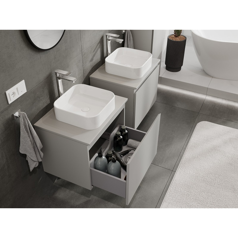 Mexen Orio armoire de salle de bains sous lavabo 60 cm avec plateau, 1 tiroir, gris mat - 91A10-06047-1-BFC62