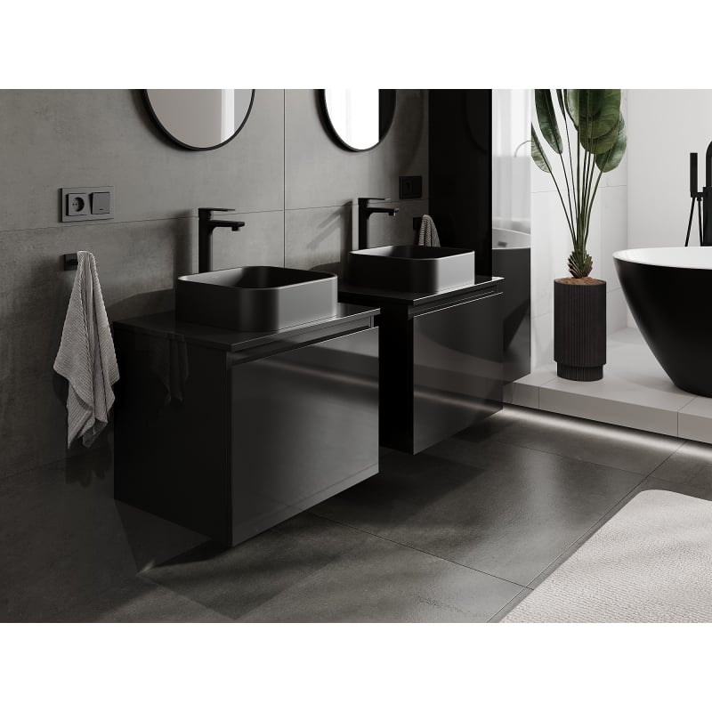Mexen Orio meuble de salle de bains sous-lavabo 60 cm avec plateau, 1 tiroir, noir brillant - 91A10-06047-1-BFC70