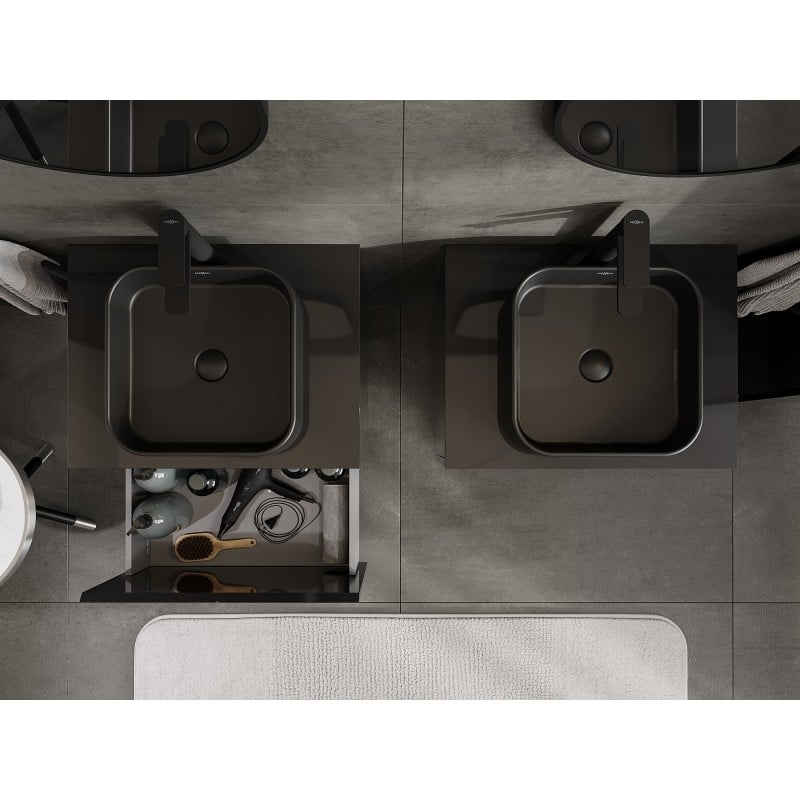 Mexen Orio meuble de salle de bains sous-lavabo 60 cm avec plateau, 1 tiroir, noir brillant - 91A10-06047-1-BFC70