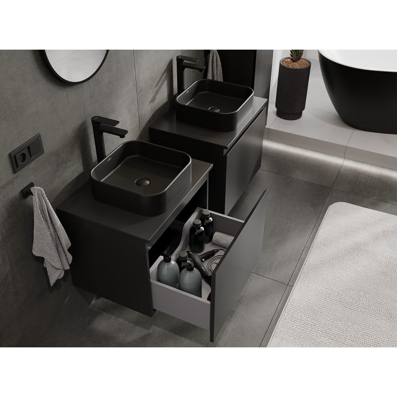 Mexen Orio meuble de salle de bain sous lavabo 60 cm avec plateau, 1 tiroir, noir mat - 91A10-06047-1-BFC71