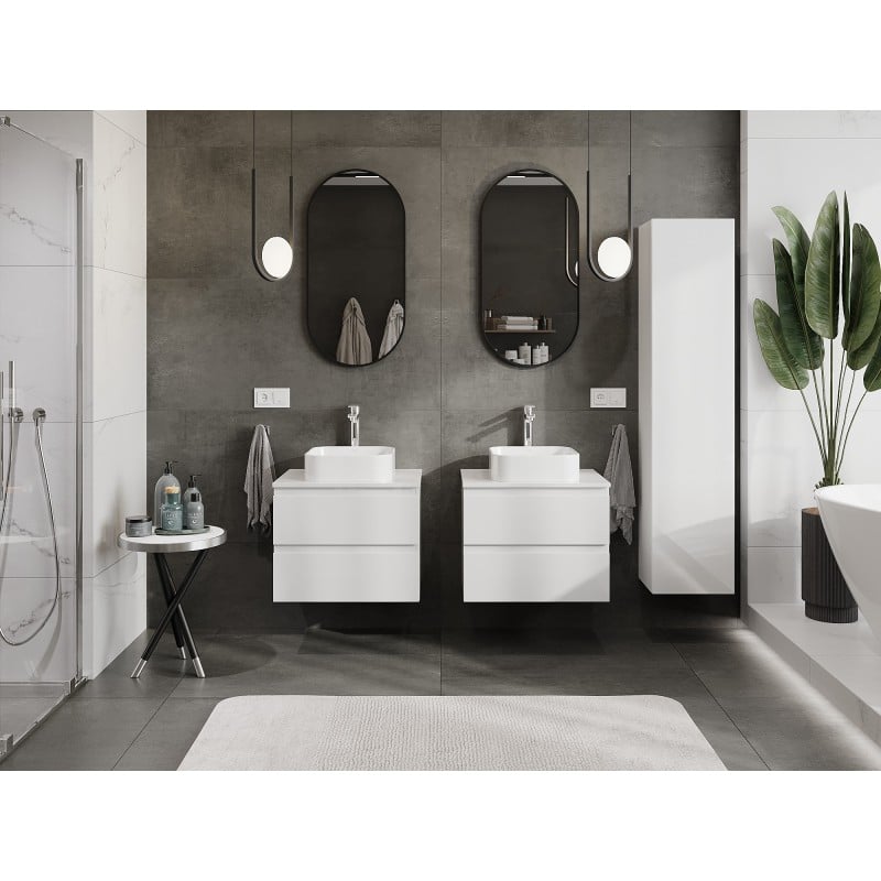 Mexen Orio armoire de salle de bain sous lavabo 60 cm avec plateau, 2 tiroirs, blanc brillant - 91A10-06047-2-BFFC00