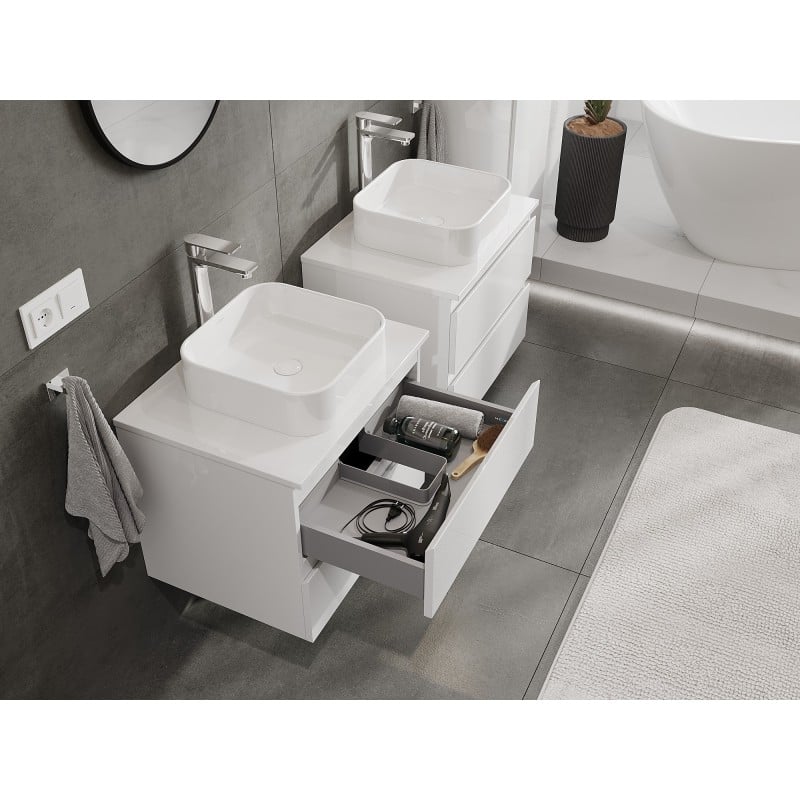 Mexen Orio armoire de salle de bain sous lavabo 60 cm avec plateau, 2 tiroirs, blanc brillant - 91A10-06047-2-BFFC00