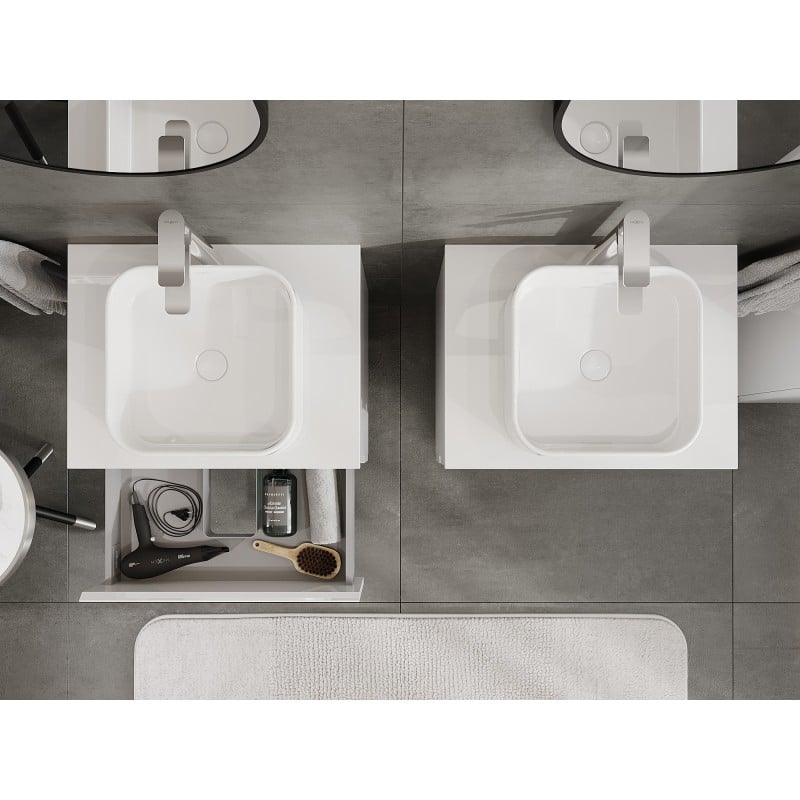 Mexen Orio armoire de salle de bain sous lavabo 60 cm avec plateau, 2 tiroirs, blanc brillant - 91A10-06047-2-BFFC00