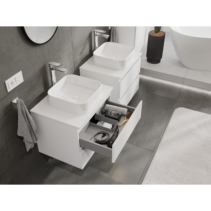 Mexen Orio meuble de salle de bain sous-lavabo 60 cm avec plateau, 2 tiroirs, blanc mat - 91A10-06047-2-BFFC01