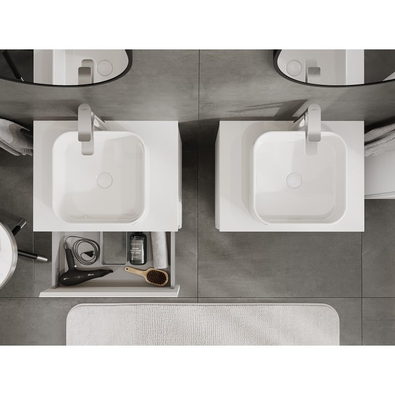 Mexen Orio meuble de salle de bain sous-lavabo 60 cm avec plateau, 2 tiroirs, blanc mat - 91A10-06047-2-BFFC01