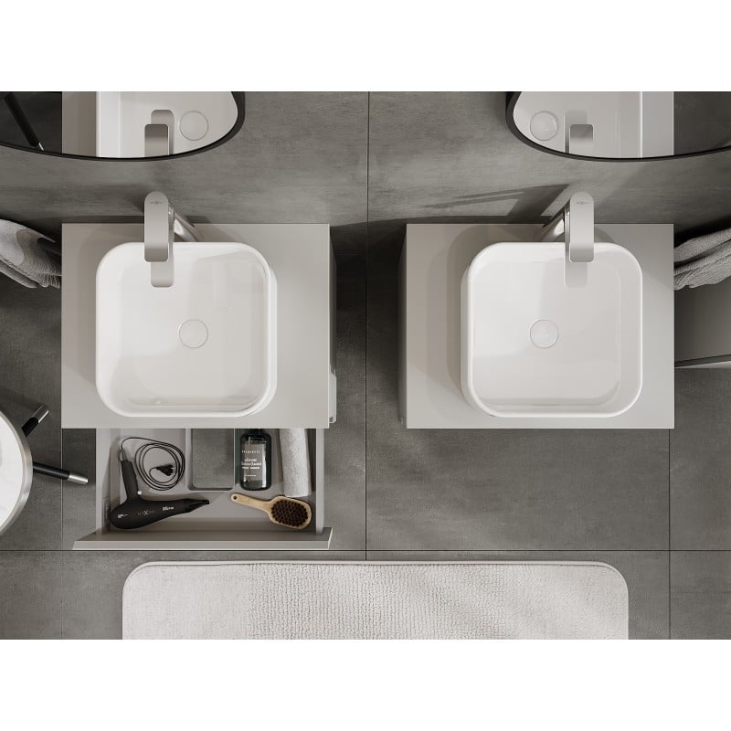 Mexen Orio meuble de salle de bain sous-lavabo 60 cm avec plateau, 2 tiroirs, gris mat - 91A10-06047-2-BFFC62