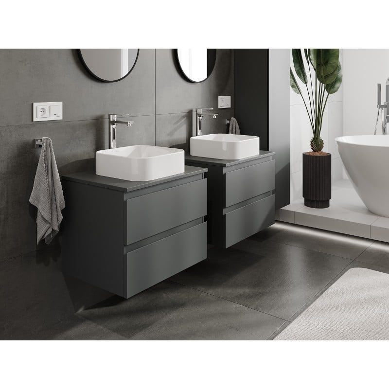 Mexen Orio meuble de salle de bain sous lavabo 60 cm avec plan de travail, 2 tiroirs, graphite mat - 91A10-06047-2-BFFC66