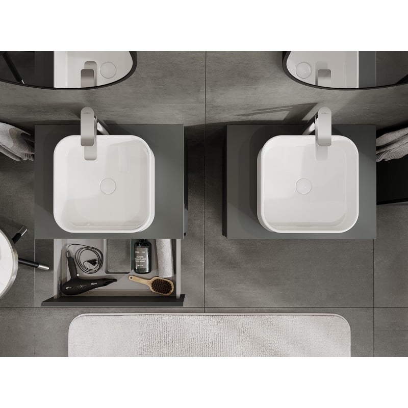 Mexen Orio meuble de salle de bain sous lavabo 60 cm avec plan de travail, 2 tiroirs, graphite mat - 91A10-06047-2-BFFC66