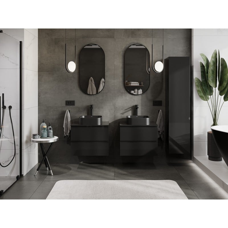 Mexen Orio armoire de salle de bain sous lavabo 60 cm avec plateau, 2 tiroirs, noir brillant - 91A10-06047-2-BFFC70