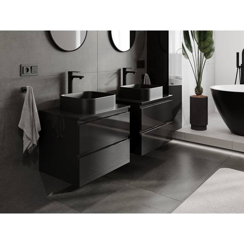 Mexen Orio armoire de salle de bain sous lavabo 60 cm avec plateau, 2 tiroirs, noir brillant - 91A10-06047-2-BFFC70