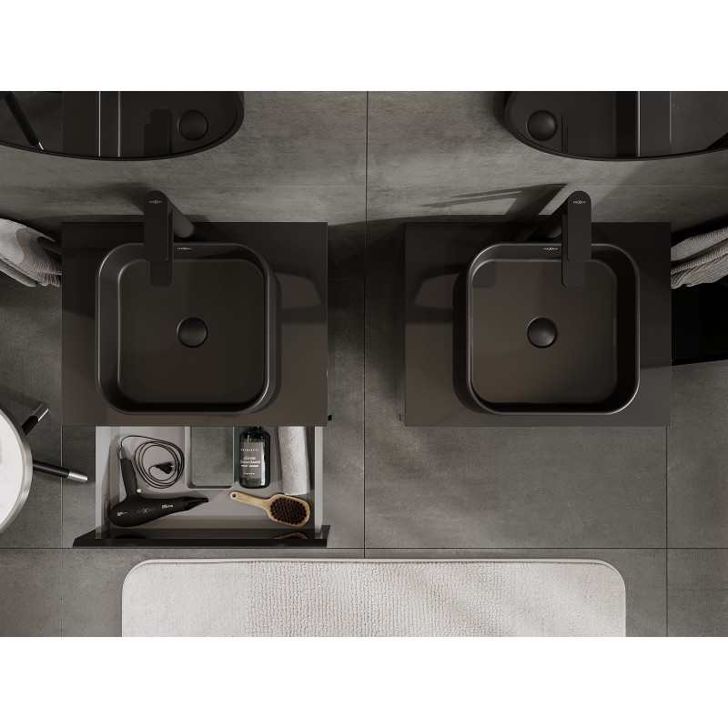 Mexen Orio armoire de salle de bain sous lavabo 60 cm avec plateau, 2 tiroirs, noir brillant - 91A10-06047-2-BFFC70