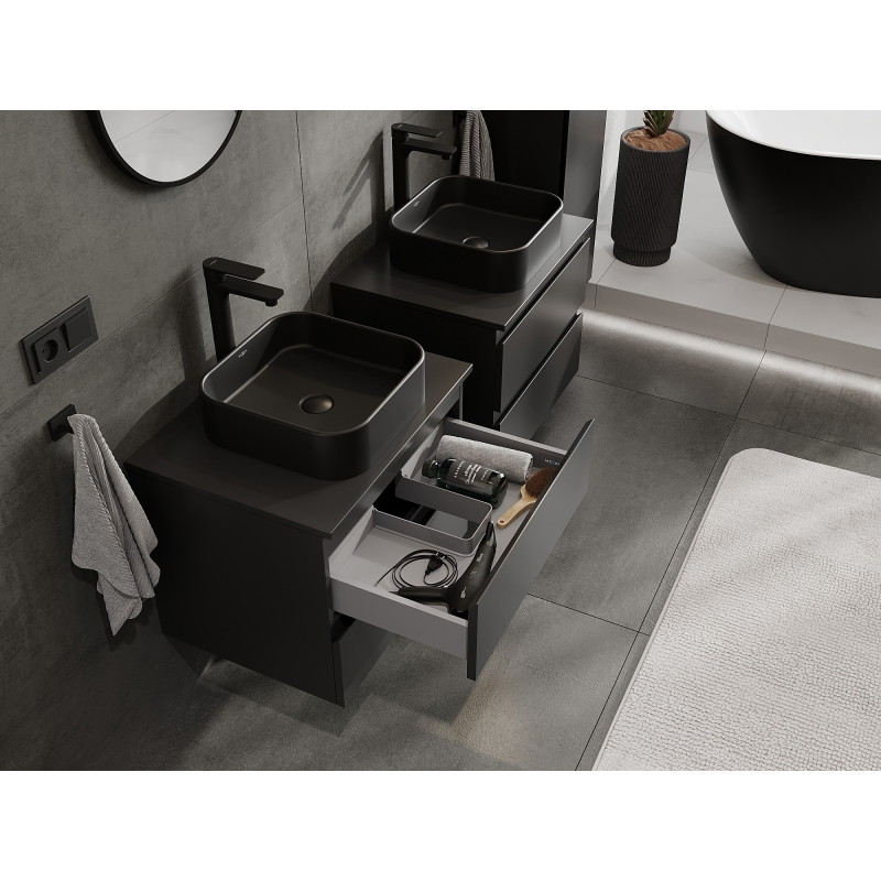 Mexen Orio armoire de salle de bain sous lavabo 60 cm avec plateau, 2 tiroirs, noir mat - 91A10-06047-2-BFFC71