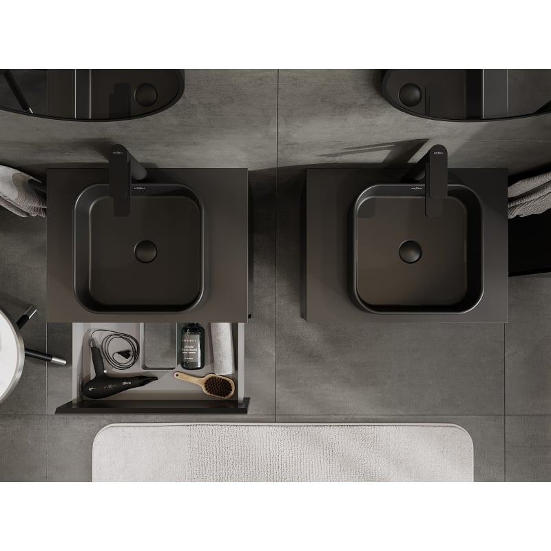 Mexen Orio armoire de salle de bain sous lavabo 60 cm avec plateau, 2 tiroirs, noir mat - 91A10-06047-2-BFFC71