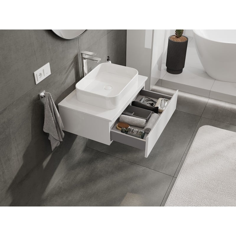 Mexen Orio meuble de salle de bain sous-vasque 70 cm avec plateau, 1 tiroir, blanc brillant - 91A10-07023-1-BFC00