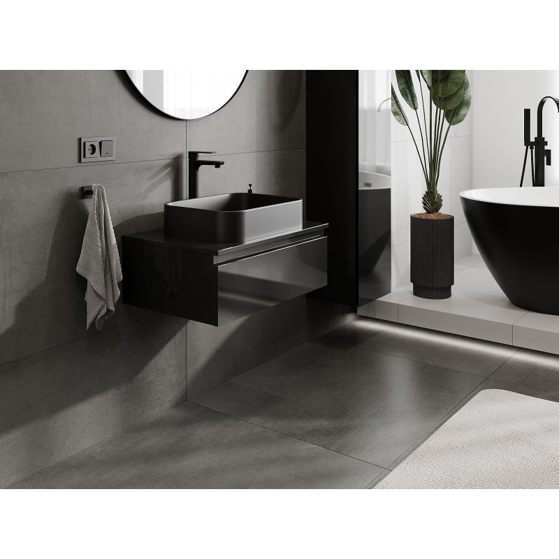 Mexen Orio meuble de salle de bain sous-lavabo 70 cm avec plan de travail, 1 tiroir, noir brillant - 91A10-07023-1-BFC70