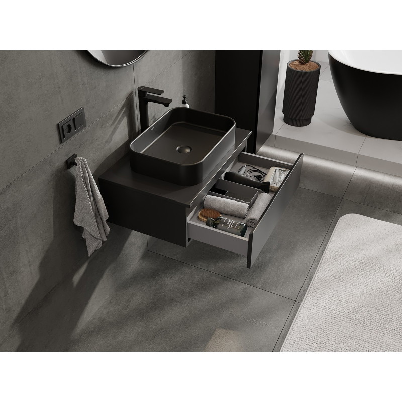 Mexen Orio armoire de salle de bain sous lavabo 70 cm avec plateau, 1 tiroir, noir mat - 91A10-07023-1-BFC71