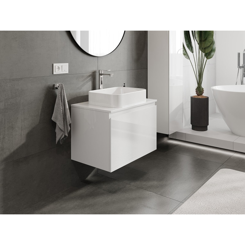 Mexen Orio meuble de salle de bains sous lavabo 70 cm avec plateau, 1 tiroir, blanc brillant - 91A10-07047-1-BFC00