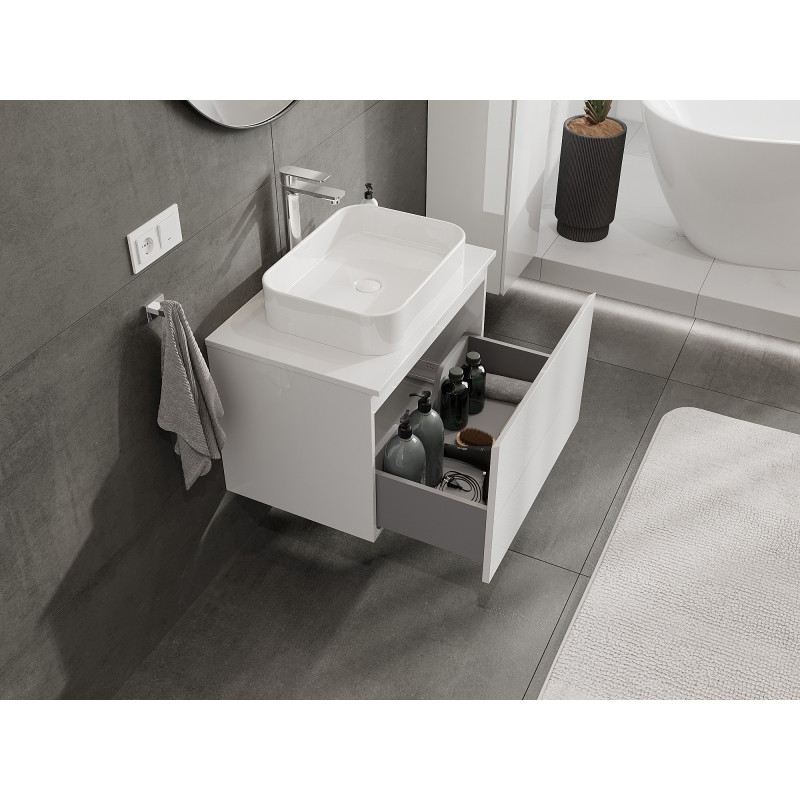 Mexen Orio meuble de salle de bains sous lavabo 70 cm avec plateau, 1 tiroir, blanc brillant - 91A10-07047-1-BFC00