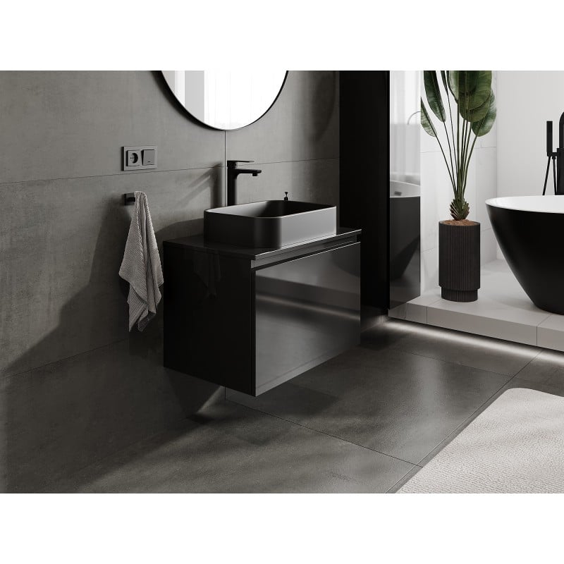 Mexen Orio meuble de salle de bain sous-lavabo 70 cm avec plateau, 1 tiroir, noir brillant - 91A10-07047-1-BFC70