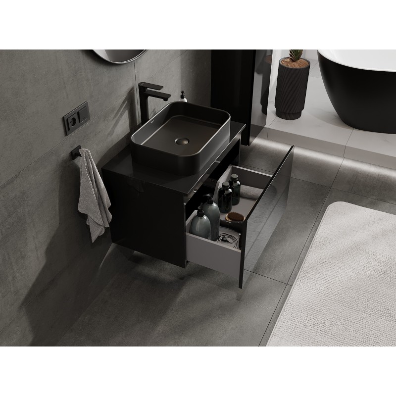 Mexen Orio meuble de salle de bain sous-lavabo 70 cm avec plateau, 1 tiroir, noir brillant - 91A10-07047-1-BFC70