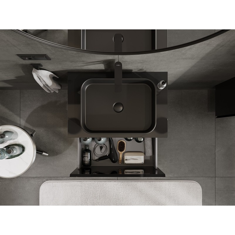 Mexen Orio meuble de salle de bain sous-lavabo 70 cm avec plateau, 1 tiroir, noir brillant - 91A10-07047-1-BFC70