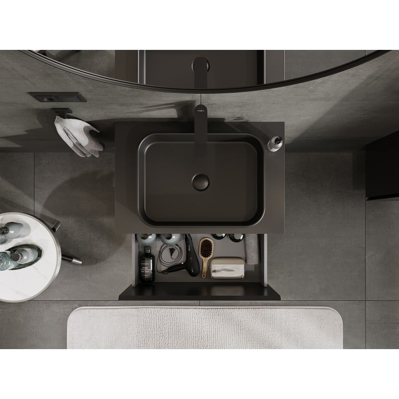 Mexen Orio meuble de salle de bain sous-vasque 70 cm avec plateau, 1 tiroir, noir mat - 91A10-07047-1-BFC71