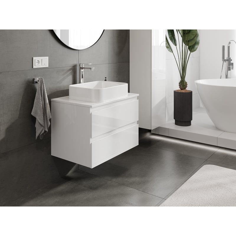 Mexen Orio armoire de salle de bain sous-lavabo 70 cm avec plateau, 2 tiroirs, blanc brillant - 91A10-07047-2-BFFC00