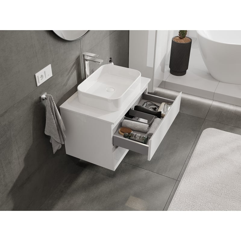 Mexen Orio armoire de salle de bain sous-lavabo 70 cm avec plateau, 2 tiroirs, blanc brillant - 91A10-07047-2-BFFC00