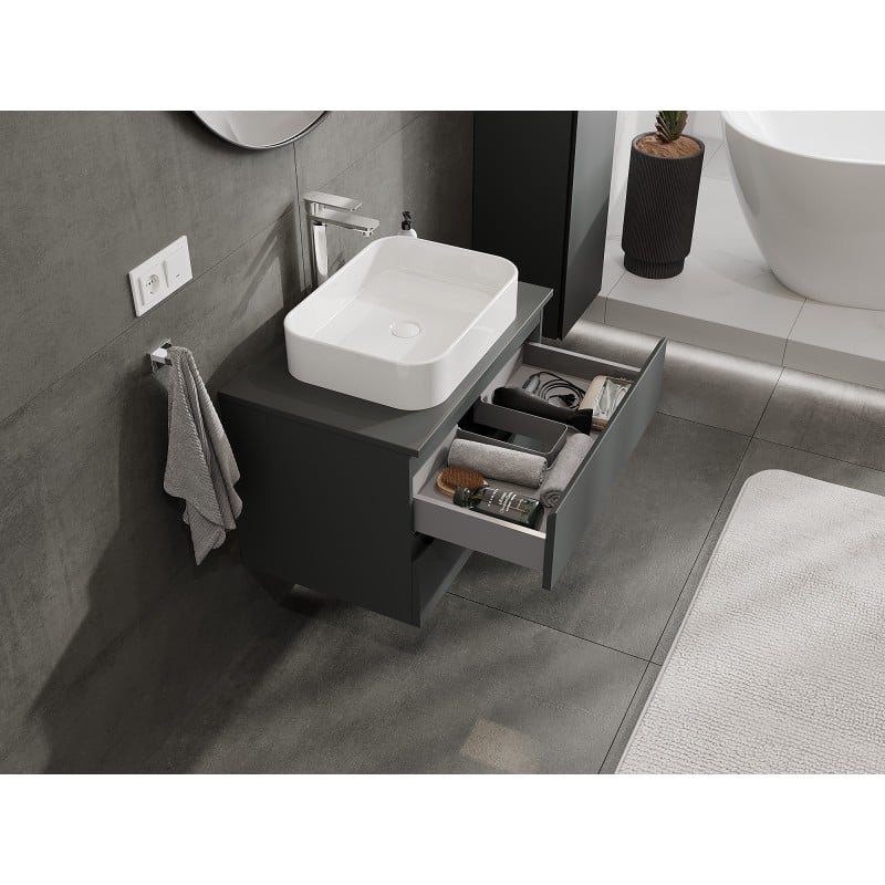 Mexen Orio armoire de salle de bain sous-lavabo 70 cm avec plateau, 2 tiroirs, graphite mat - 91A10-07047-2-BFFC66