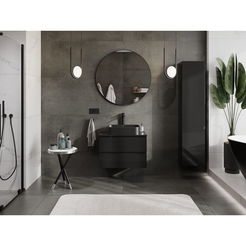 Mexen Orio meuble de salle de bains sous lavabo 70 cm avec plateau, 2 tiroirs, noir brillant - 91A10-07047-2-BFFC70