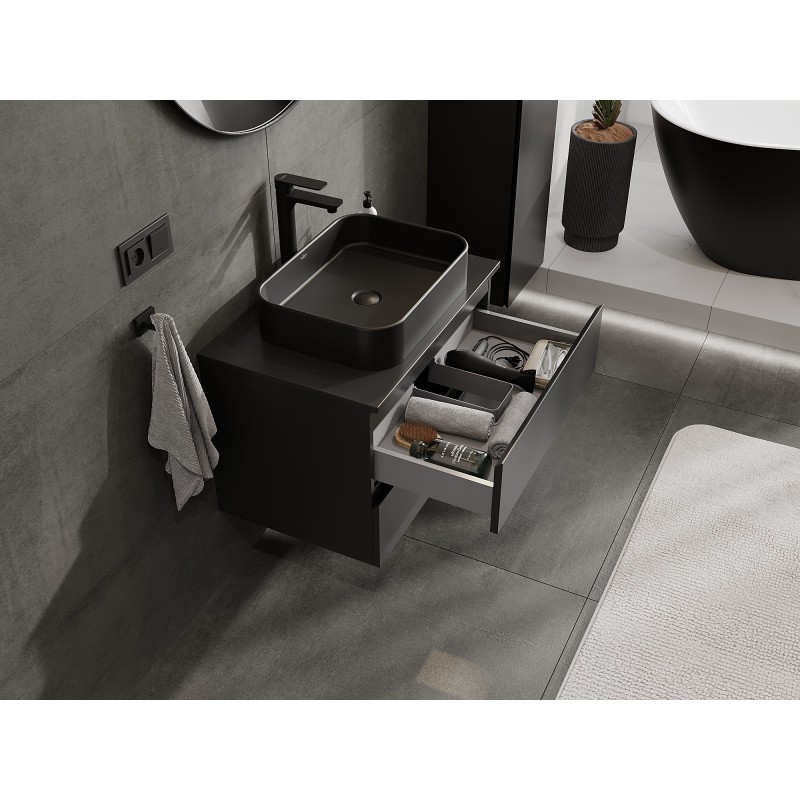 Mexen Orio meuble de salle de bain sous-vasque 70 cm avec plateau, 2 tiroirs, noir mat - 91A10-07047-2-BFFC71