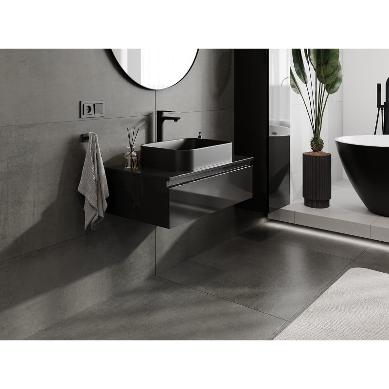 Mexen Orio armoire de salle de bain sous lavabo 80 cm avec plateau, 1 tiroir, noir brillant - 91A10-08023-1-BFC70