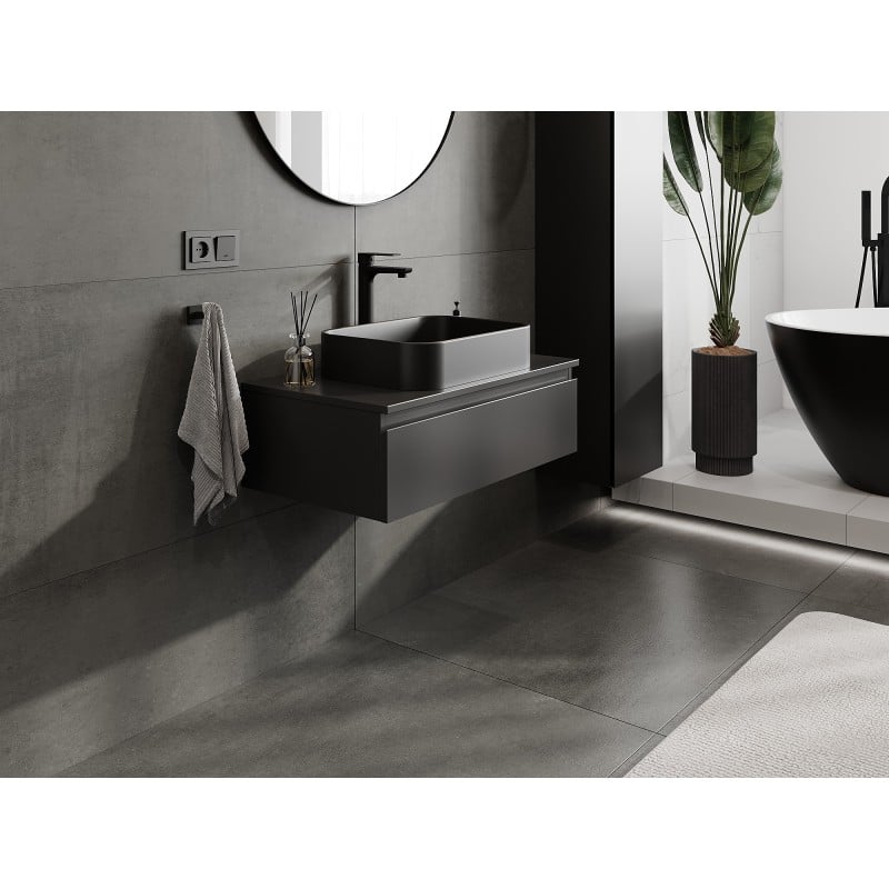 Mexen Orio meuble de salle de bain sous-lavabo 80 cm avec plateau, 1 tiroir, noir mat - 91A10-08023-1-BFC71
