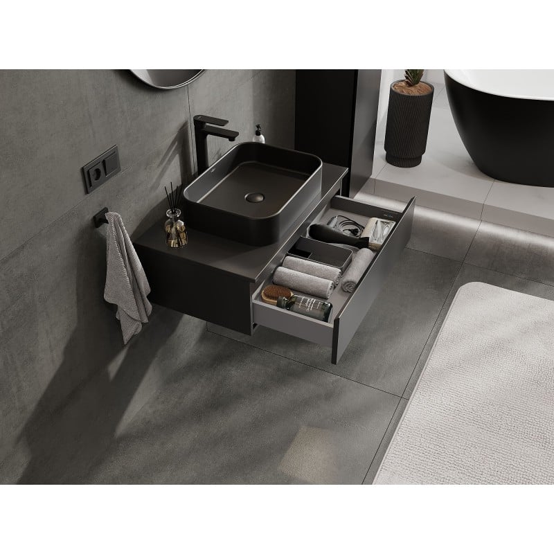 Mexen Orio meuble de salle de bain sous-lavabo 80 cm avec plateau, 1 tiroir, noir mat - 91A10-08023-1-BFC71