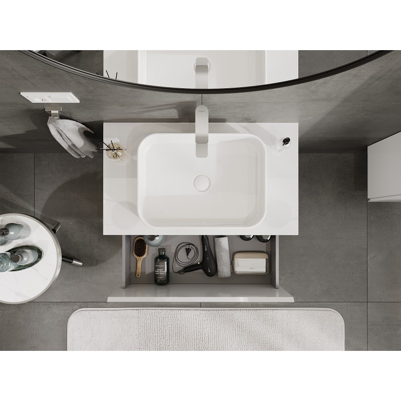 Mexen Orio armoire de salle de bain sous-lavabo 80 cm avec plateau, 1 tiroir, blanc brillant - 91A10-08047-1-BFC00