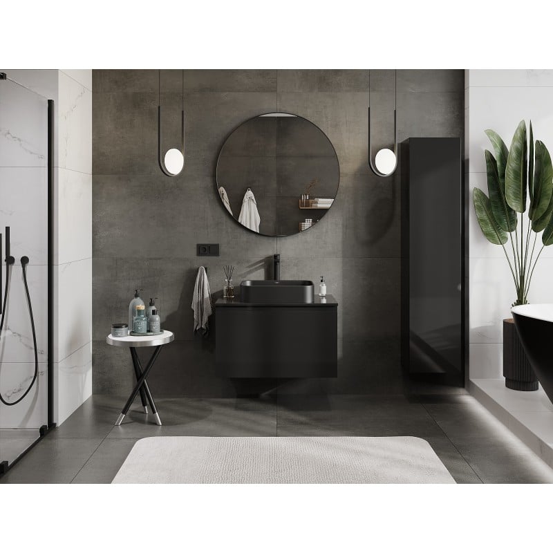Mexen Orio armoire de salle de bain sous-lavabo 80 cm avec plateau, 1 tiroir, noir brillant - 91A10-08047-1-BFC70