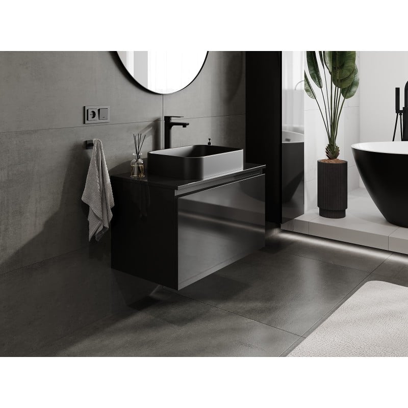 Mexen Orio armoire de salle de bain sous-lavabo 80 cm avec plateau, 1 tiroir, noir brillant - 91A10-08047-1-BFC70