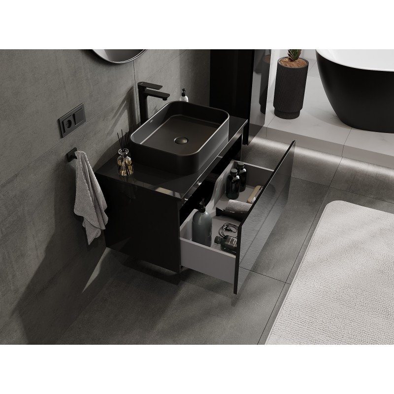 Mexen Orio armoire de salle de bain sous-lavabo 80 cm avec plateau, 1 tiroir, noir brillant - 91A10-08047-1-BFC70