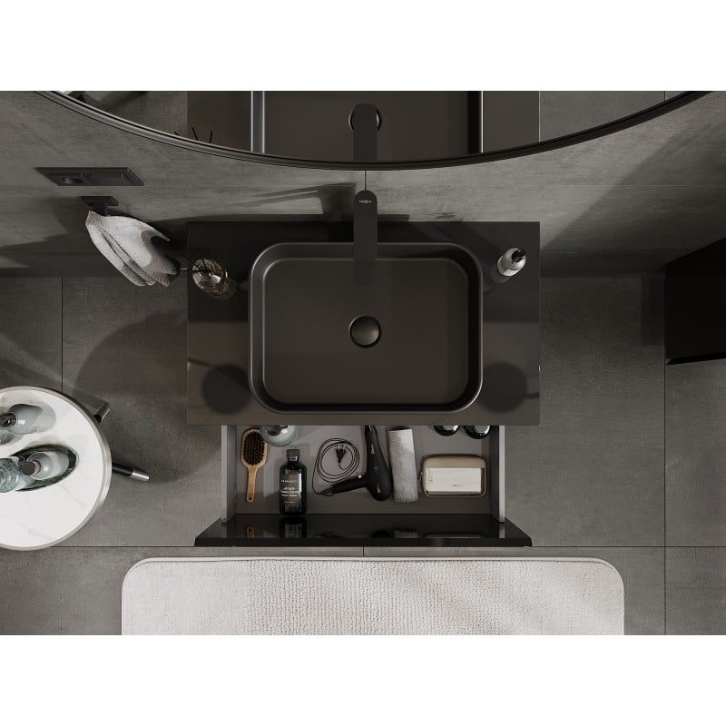 Mexen Orio armoire de salle de bain sous-lavabo 80 cm avec plateau, 1 tiroir, noir brillant - 91A10-08047-1-BFC70