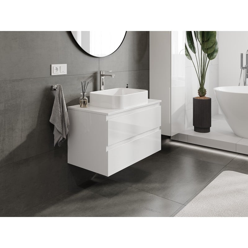 Mexen Orio meuble de salle de bains sous-lavabo 80 cm avec plateau, 2 tiroirs, blanc brillant - 91A10-08047-2-BFFC00